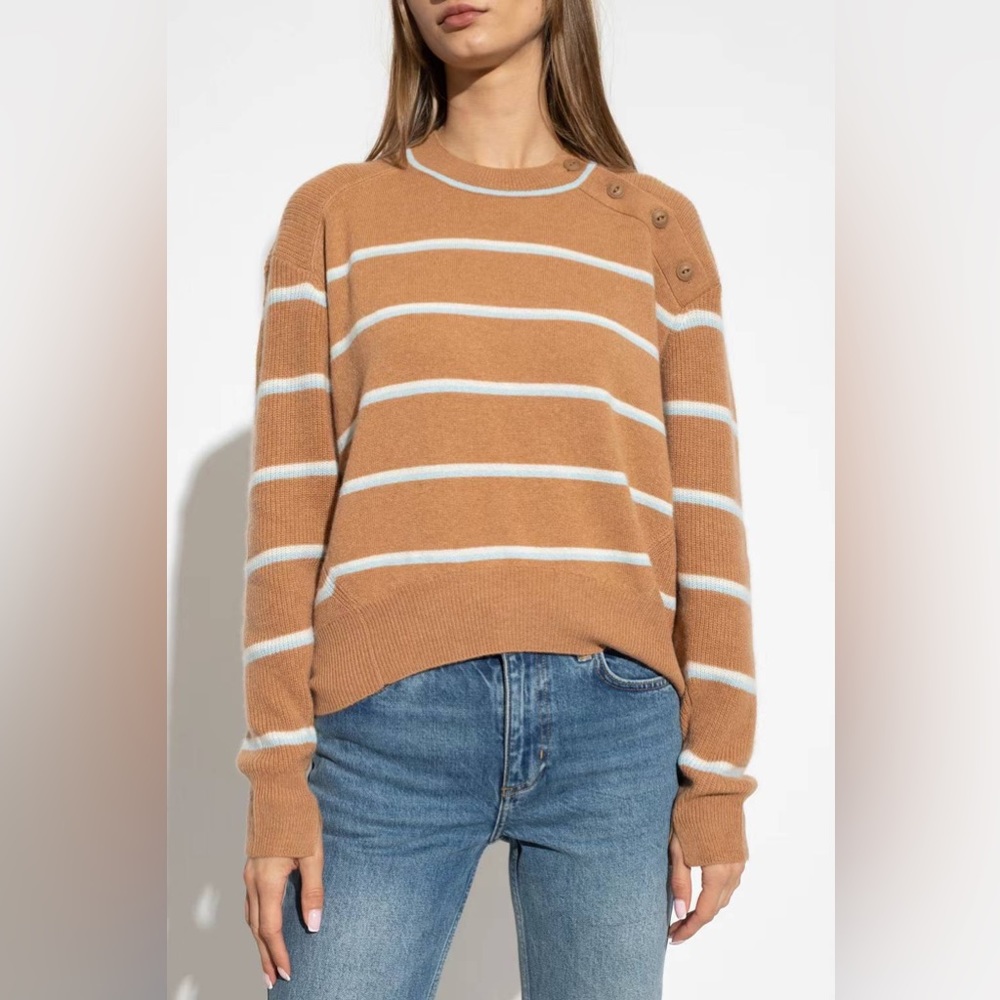 NWT $525 Rag Bone Pierce Cashmere Striped Sweater in Camel